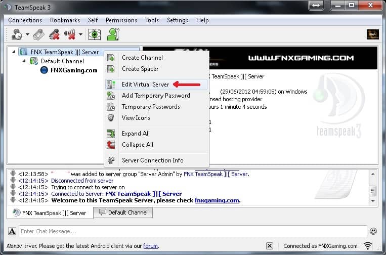 TeamSpeak3 Edit Virtual Server Settings